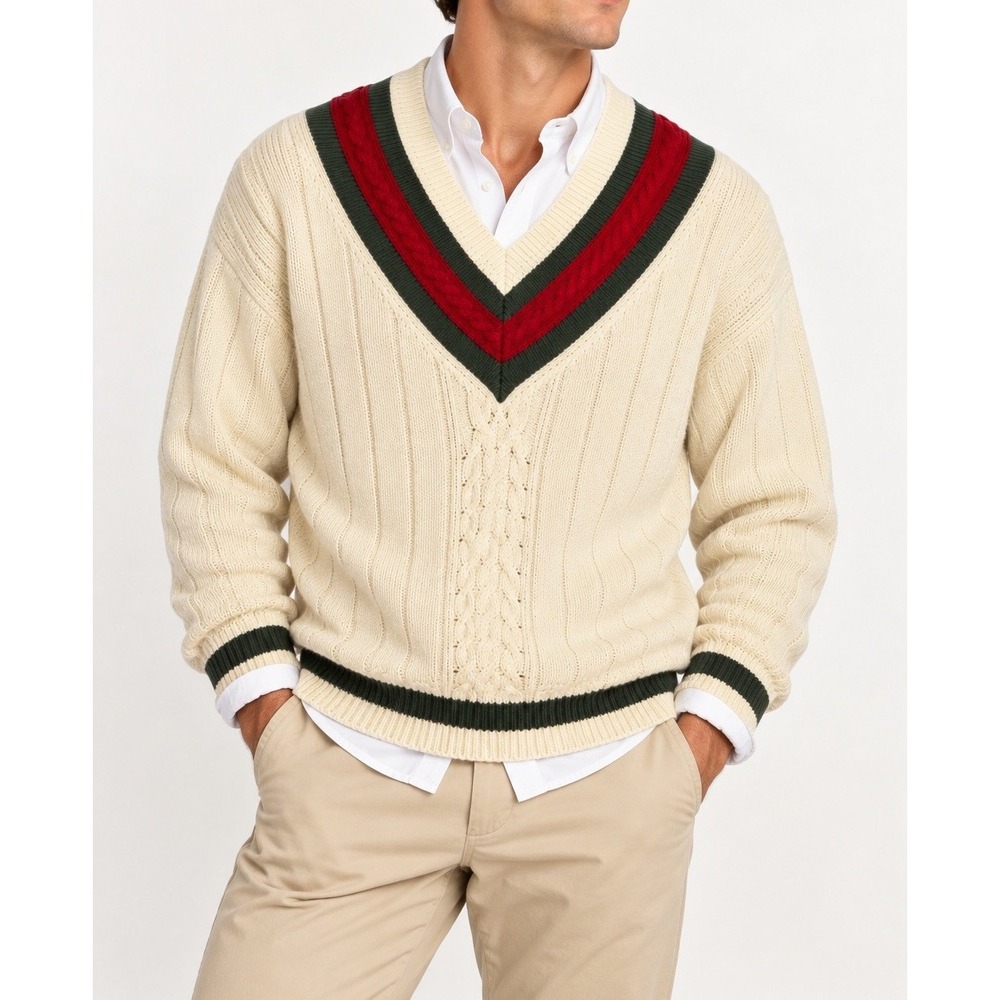 Vintage GANT Salty Dog Cricket Fisherman Sweater Mens L Cable Knit V Neck 90s